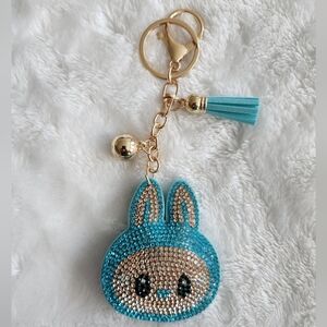 Labubu Blue Rhinestone Keychain Bag Charm